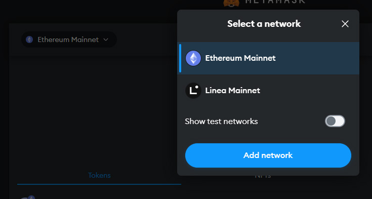 1-گزینه add network در والت metamask
